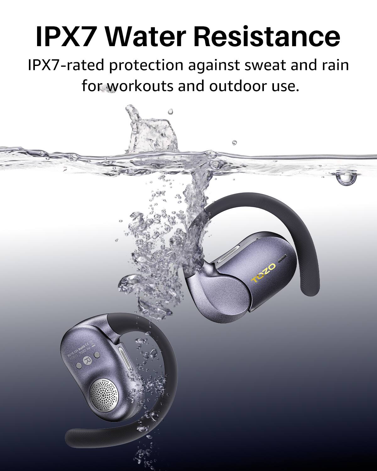 IPX7 Water Resistance  
IPX7-rated protection against sweat and rain for workouts and outdoor use.  
- C TOZO 5