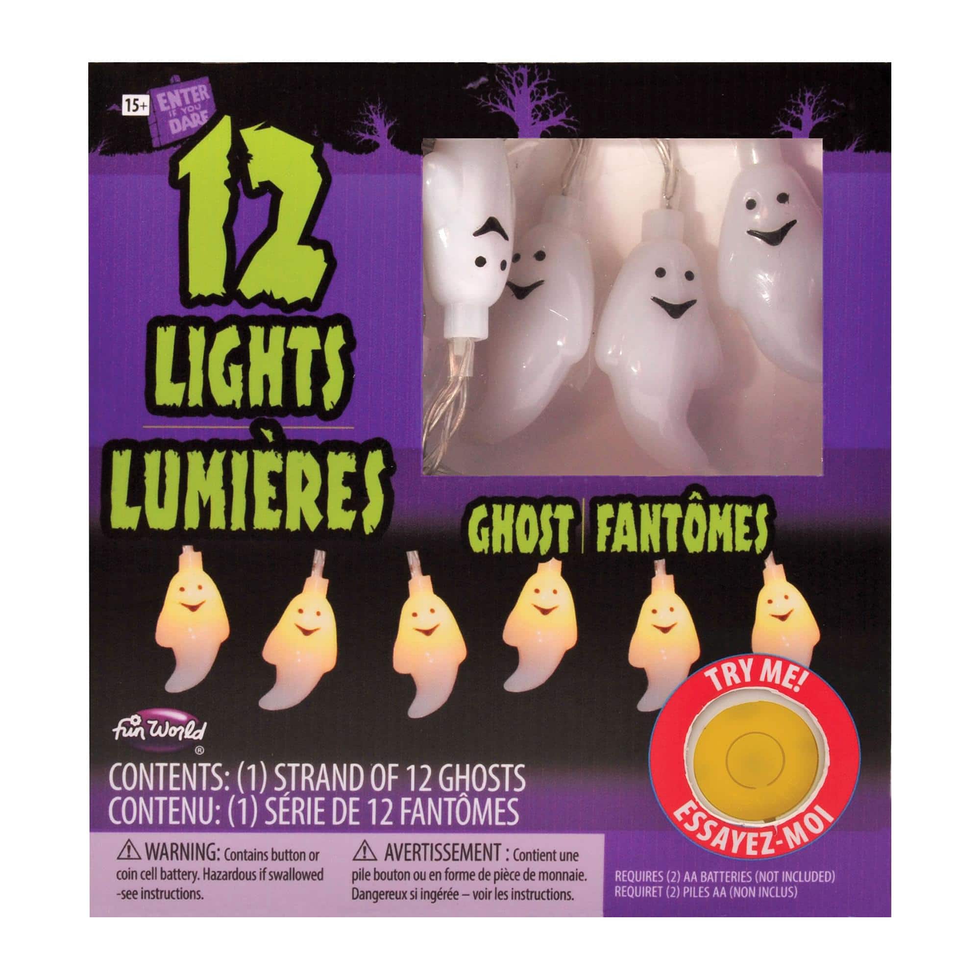 Funworld - Glowing Ghost String Lights | 5.9 Foot String w/ 12 LED Lights - Purple