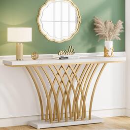Tribesigns - 59 inch Gold Console Table, Modern Entryway Table with Grid-Shaped Metal Base for Entrance, Hallway, Entryway, Living Ro - White Faux Marble
