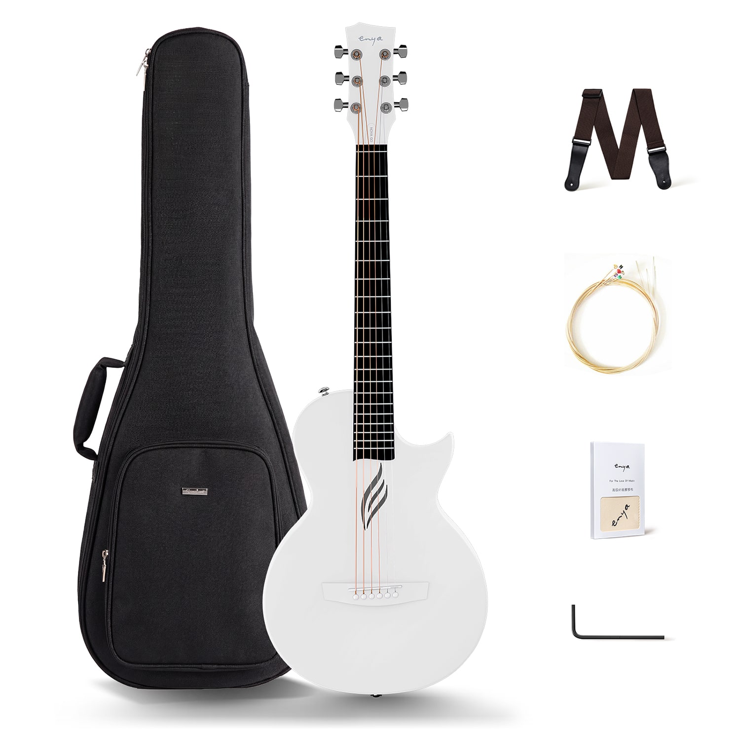Enya - NOVA GO 35-Inch Carbon Fiber Travel Acoustic Guitar, White - WH
