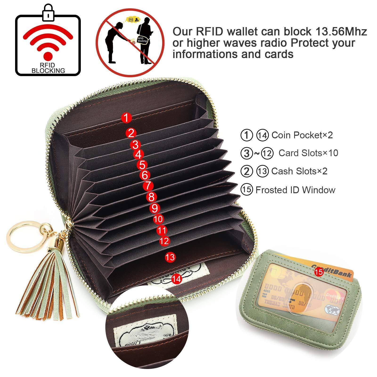 Back. Jadie Link - Rfid Credit Card Holder Zipper Case Keychain Small Wallet Women 1927 Green Stylish High quality Credit Card HolderThis - B-COFFEE-2（double zip）.