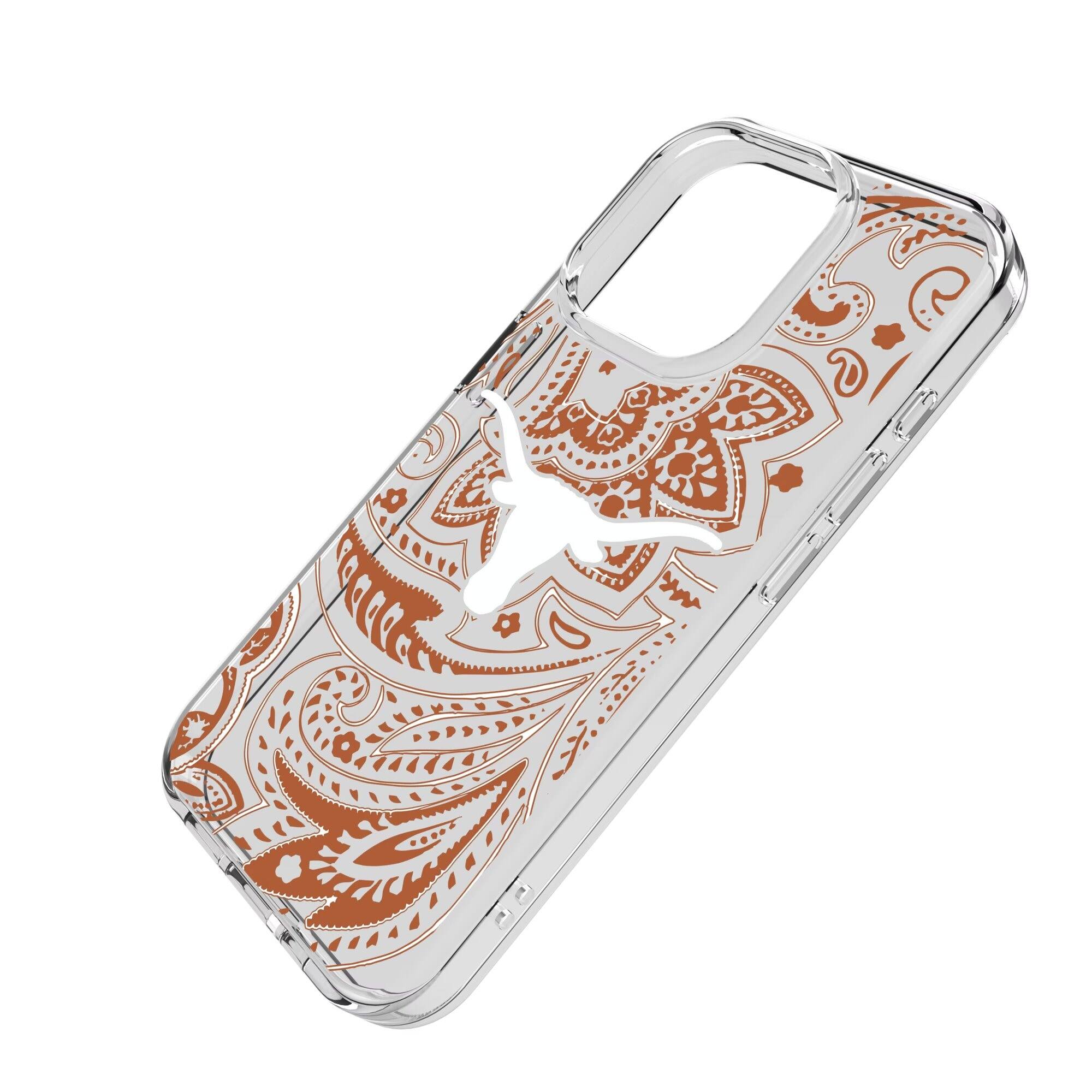 Alt View 1. Keyscaper - Texas Longhorns iPhone Paisley Design Clear Case - 15 Plus - Multicolor.