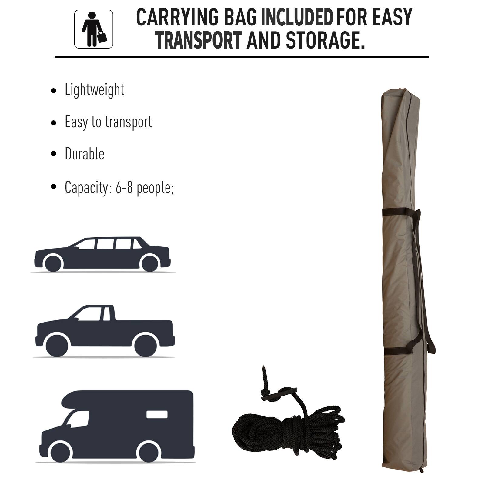 CARRYING BAG INCLUDED FOR EASY TRANSPORT AND STORAGE.

Lightweight
Easy to transport
Durable
Capacity: 6-8 people;