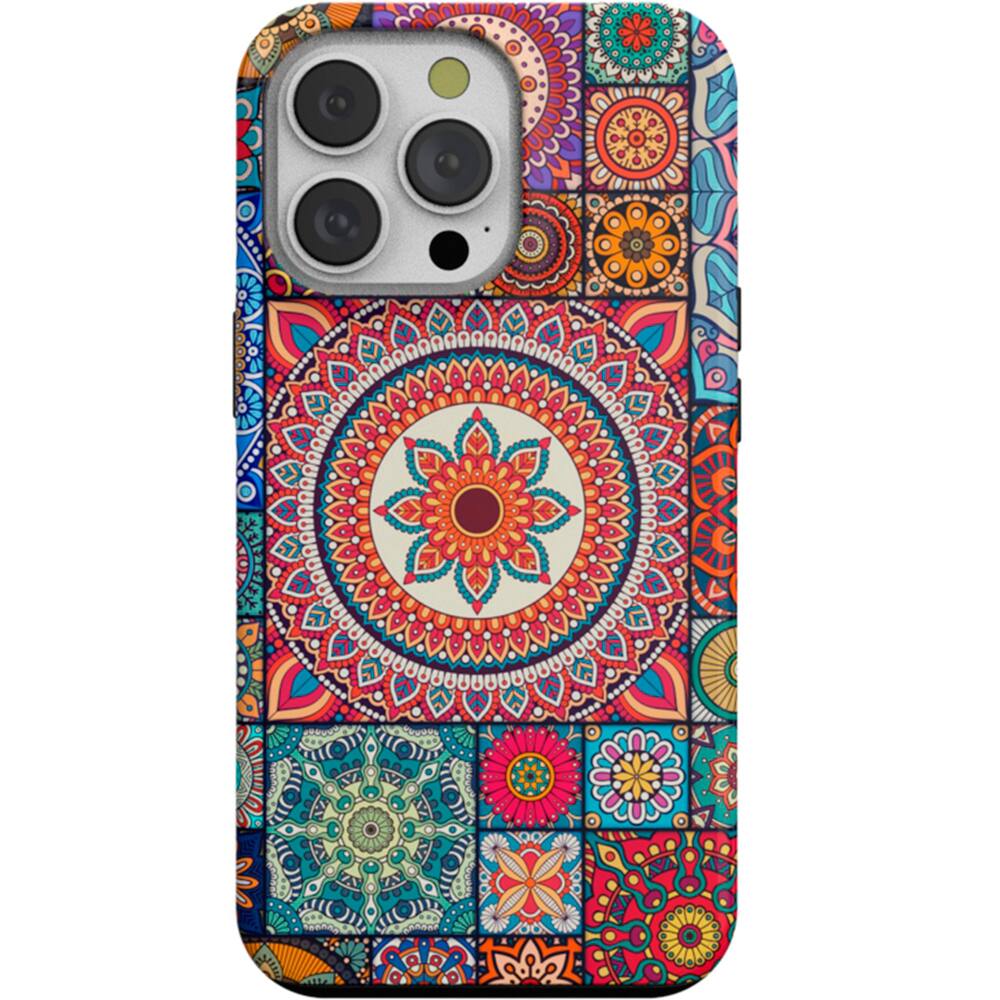 Front. ArtsCase - StrongFit Designers Case for Apple iPhone 14 Pro Max - Orange Different types of mandalas.