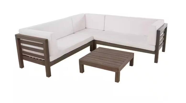 Left. Siljoy - OANA OUTDOOR WOODEN SECTIONAL SET WITH CUSHIONS, WHITE - White.