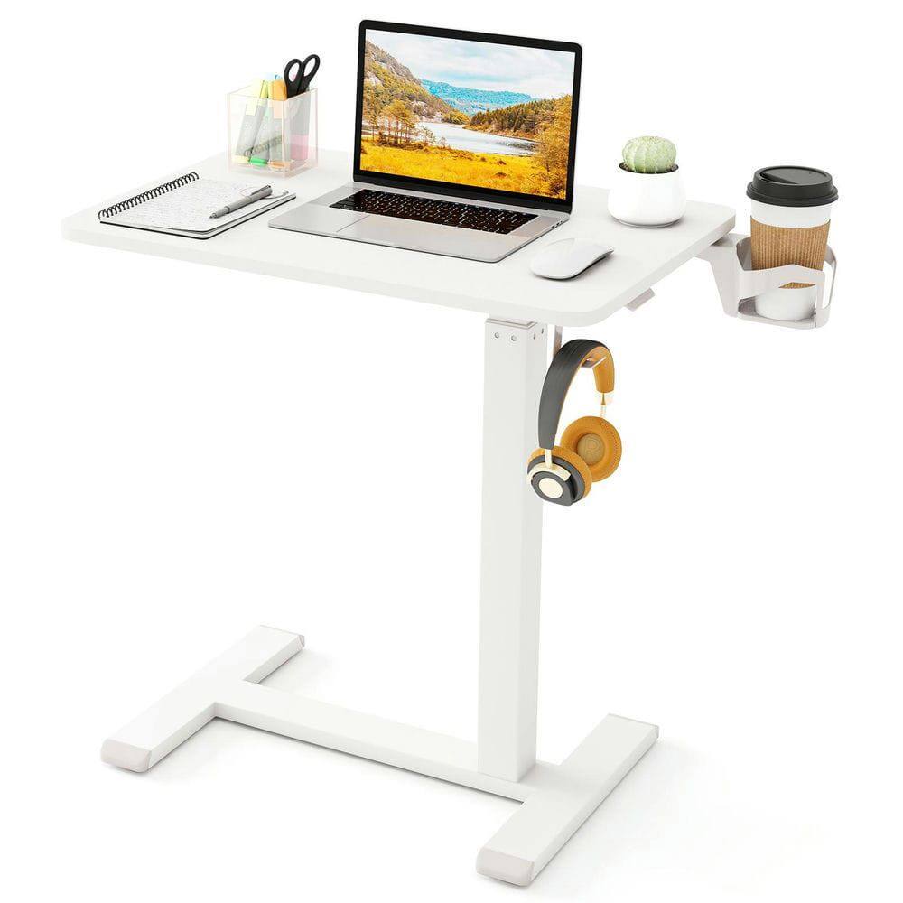 Alt View 2. Kadyn - Height-Adjustable Rolling Overbed Table with Cup Holder, White - White.