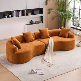 Anysun - 110" Orange Curved Chenille Sectional Sofa - High-Density Sponge, Modular Sleeper Couch for Apartment & Living Room. - Orange