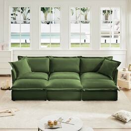 Anysun - Chenille 3-Seat Sleeper Sofa with 3 Ottomans - Oversized Design for Living Room & Home Theater - Green