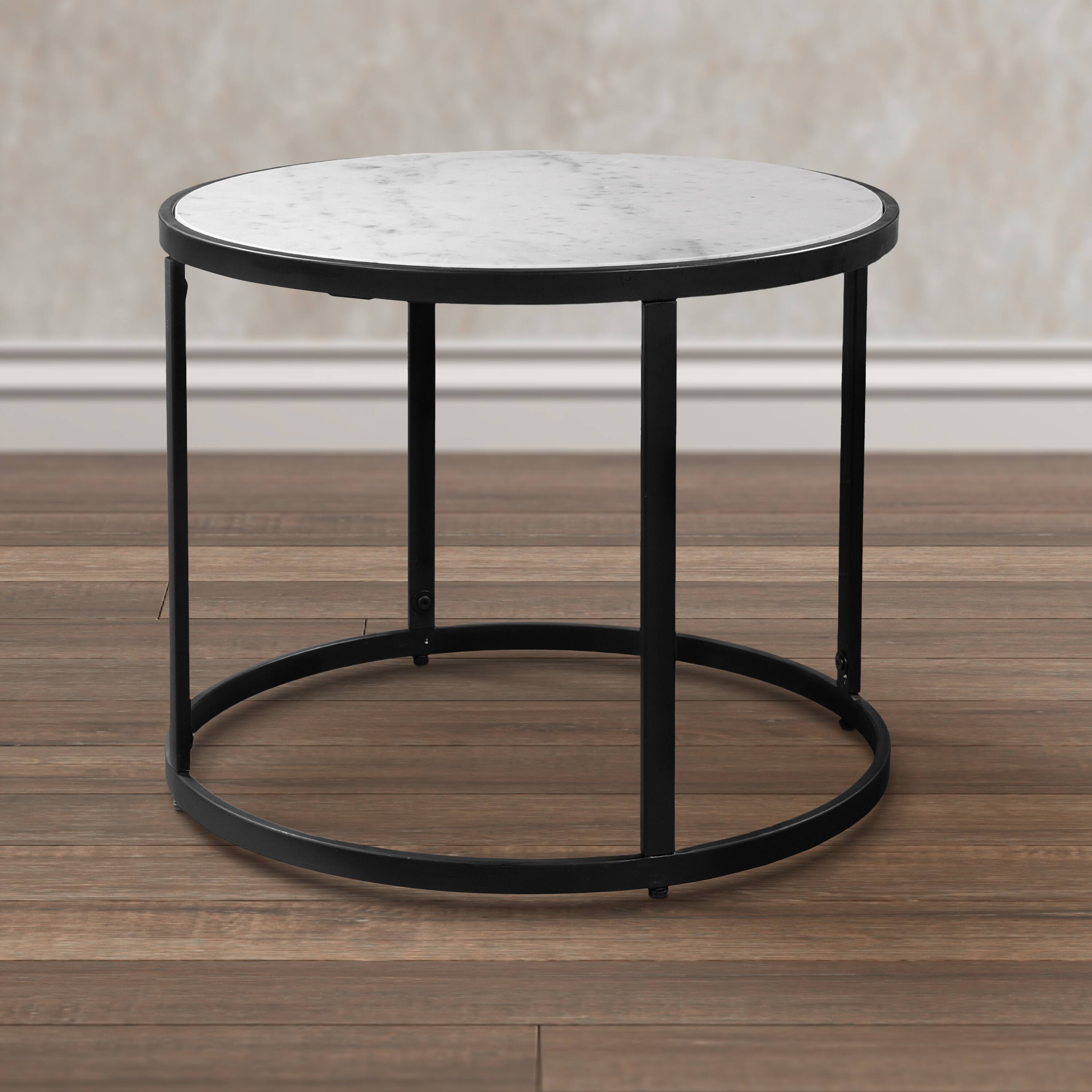 Alt View 10. Manhattan Lane - 23 Inch Side End Table, Modern Round White Natural Marble Top, Classic Black Iron Frame - Black, White.