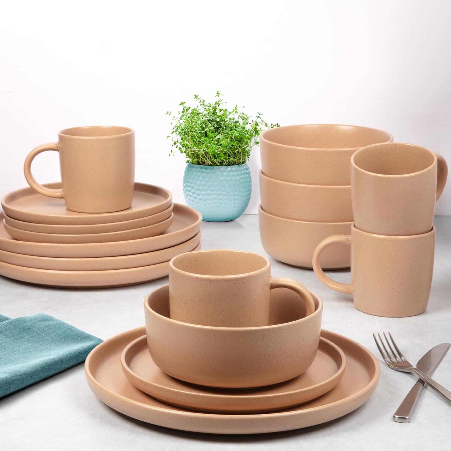 Alt View 2. Zulay Kitchen - Zulay Kitchen Terra Stoneware Dinnerware Set, Artisanal Ceramic Plates and Bowls Set Crafted at 2300℉ - Service for 4 - Terracotta Clay.