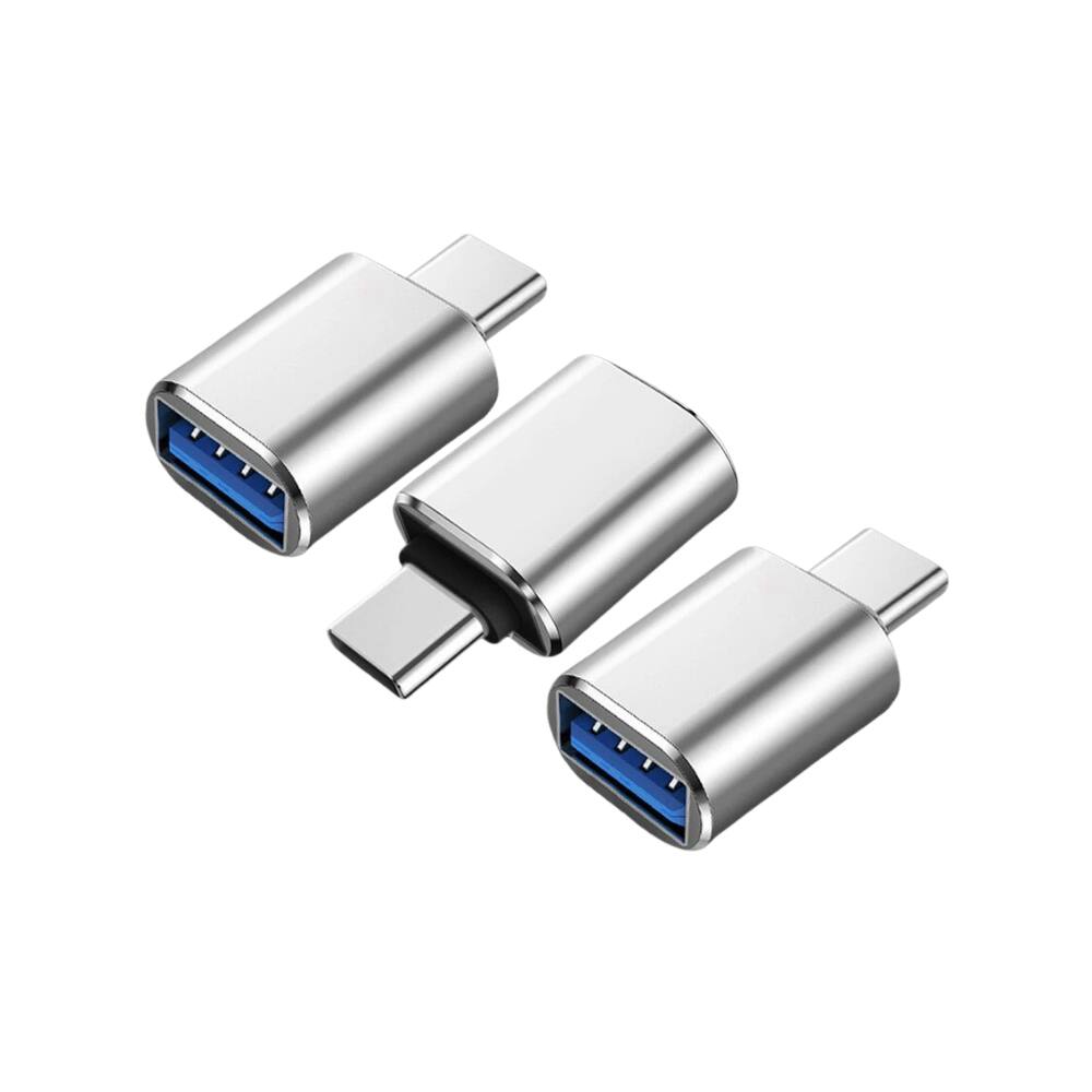 Front. Qixxronics - USB-C to USB Adapter (3 Pack), USB C Male to USB A Female Adapter,Type C OTG Converter Compatible with Type C Devices - Silver.