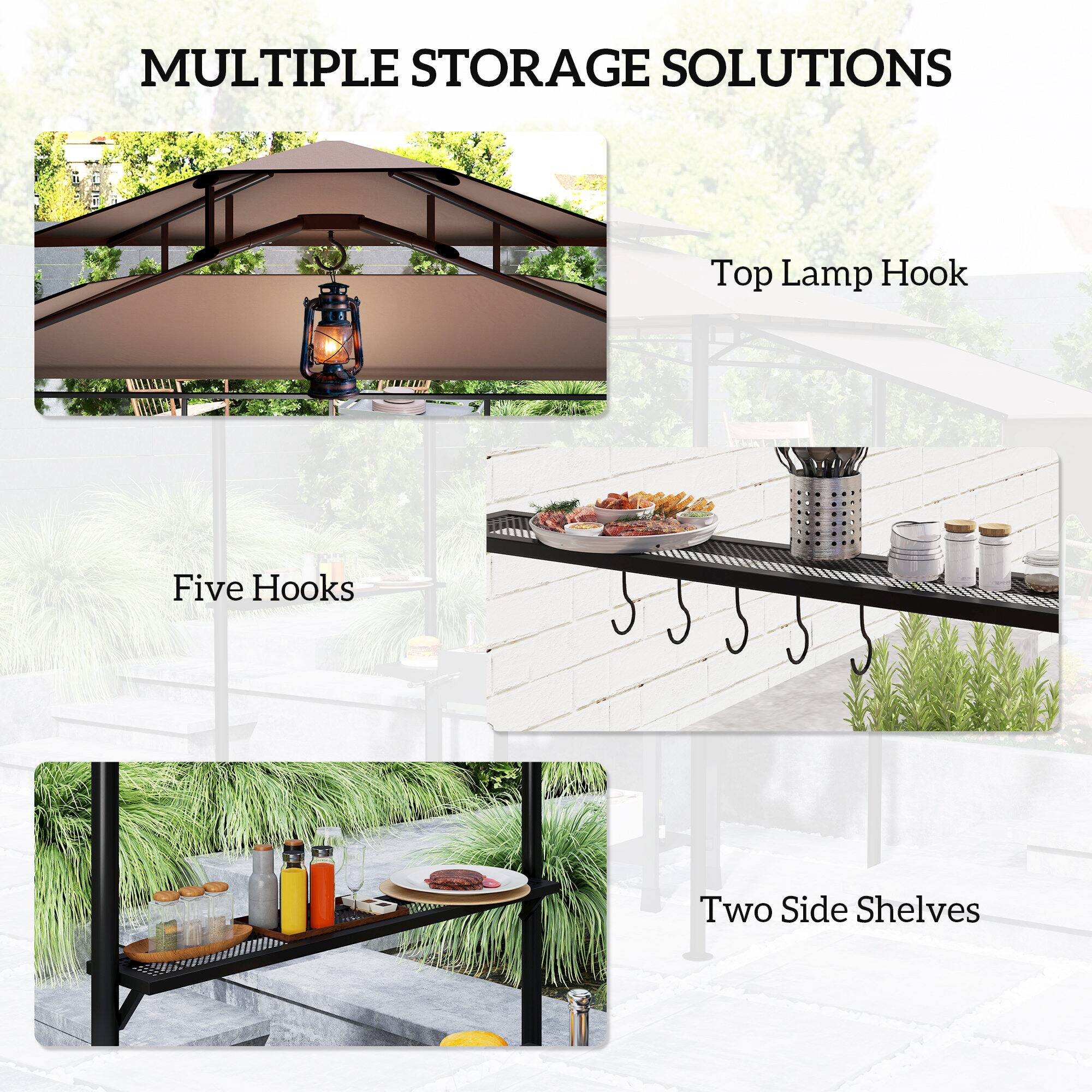 MULTIPLE STORAGE SOLUTIONS

Top Lamp Hook
Five Hooks
Two Side Shelves