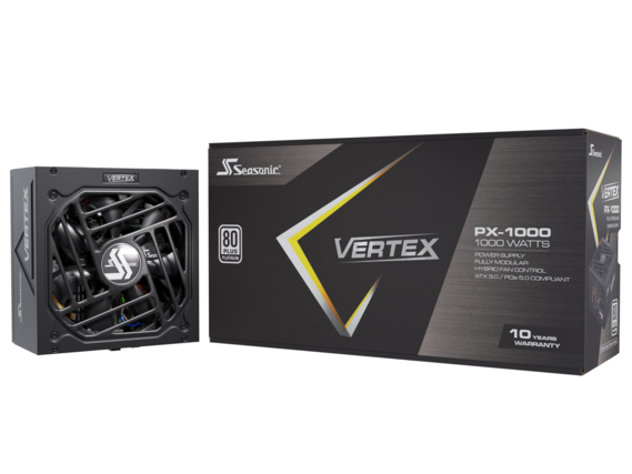VEATEX VERTEX Sea M
Seasonic 80 PLUS PLATINUM PX-1000 1000 WATTS
VERTEX POWER SUPPLY FULLY MODULAR
HYBRID FAN CONTROL
ATX 3.0 / PCIe 5.0 COMPLIANT
10 YEARS WARRANTY