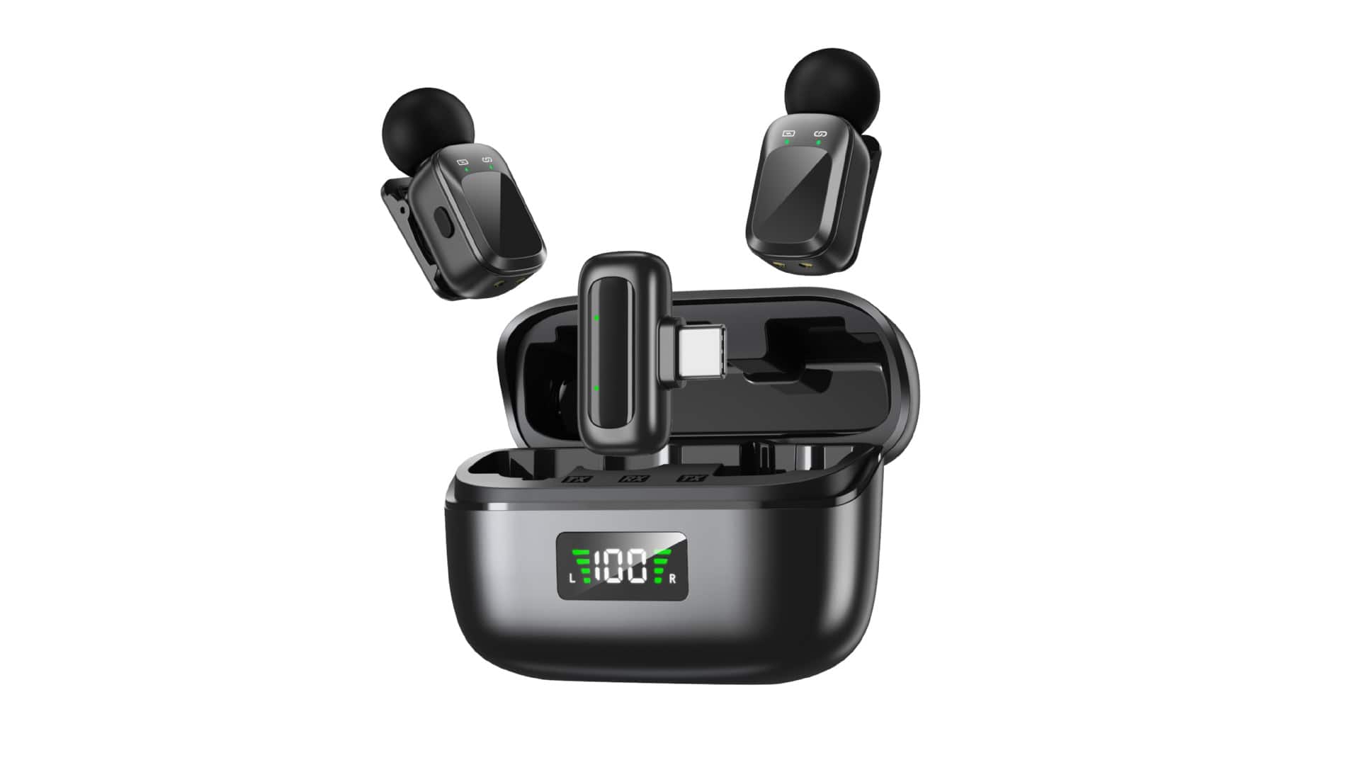 Cluzine - Dual Wireless Lavalier Microphones with Charging Case,48kHz 24Bit Studio Audio for Live Stream