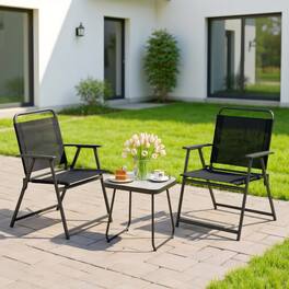 Kadyn - 3 Pieces Patio Folding Conversation Chairs and Table Small Patio Conversation Furniture Set with Chairs and TableBlack - Black