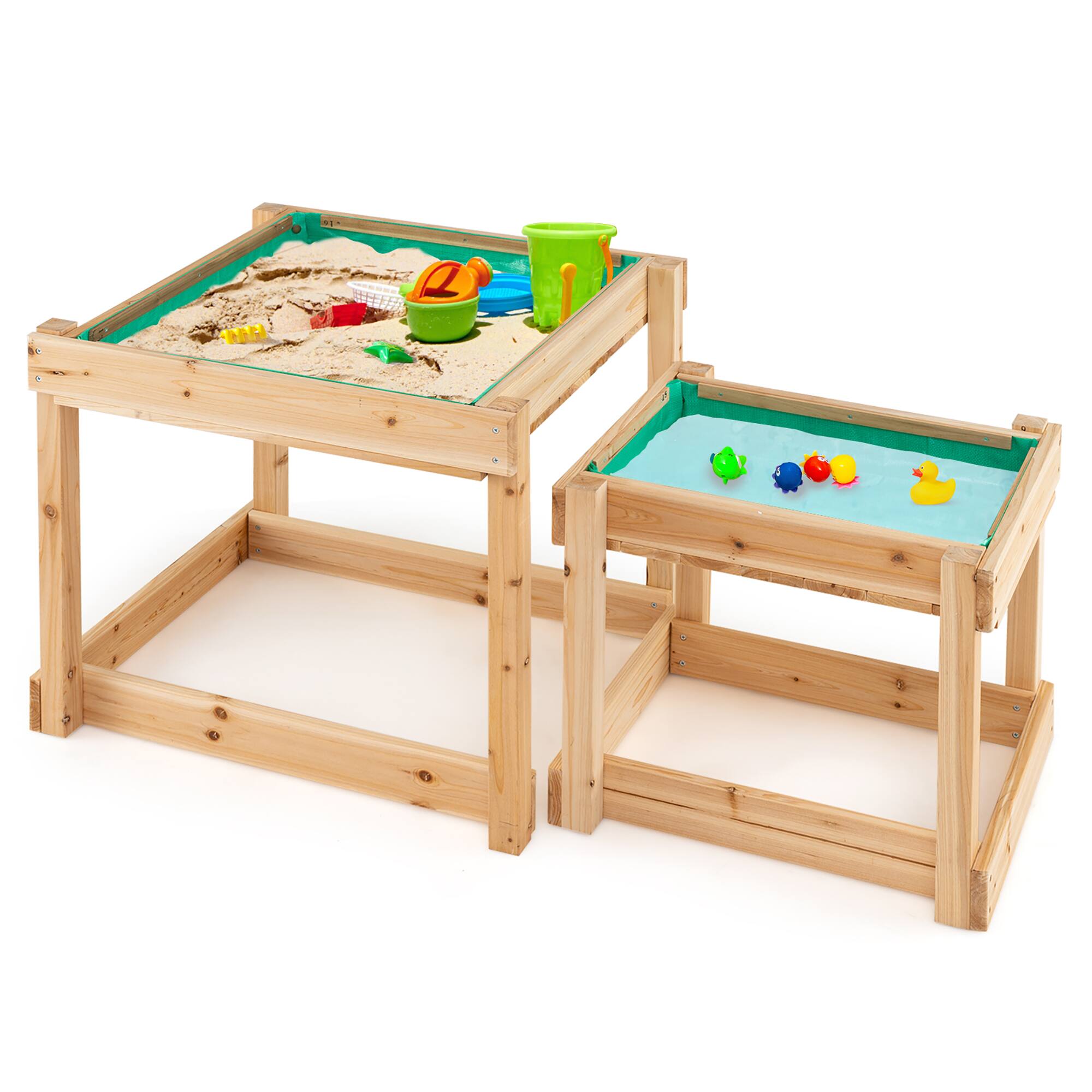 Alt View 9. Gymax - Gymax Wooden Sand & Water Tables Outdoor Sensory Tables w/ Protective Cover - Natural.