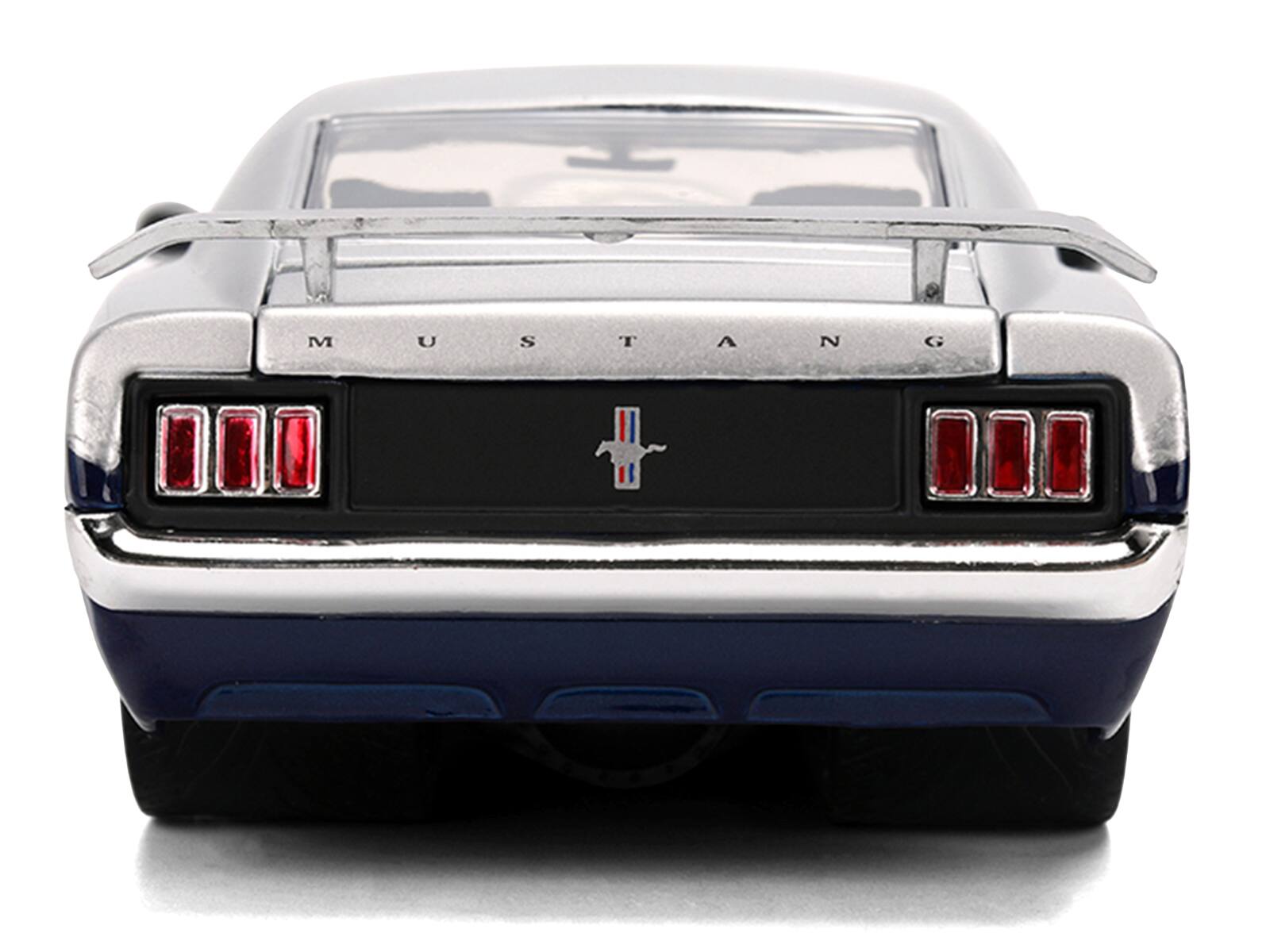 Alt View 5. Jada - 1970 Ford Mustang Boss 429 "Iron Stallion Speed Shop" Silver and Dark Blue Metallic 1/24 Diecast Model Car by Jada.