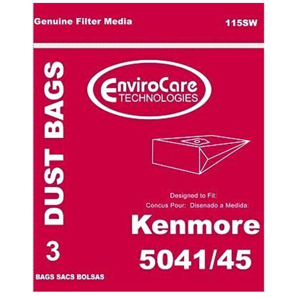 Genuine Filter Media  
115SW  

DUST BAGS  
3  

EnviroCare TECHNOLOGIES  

Designed to Fit:  
Kenmore  
5041/45  

BAGS SACS BOLSAS