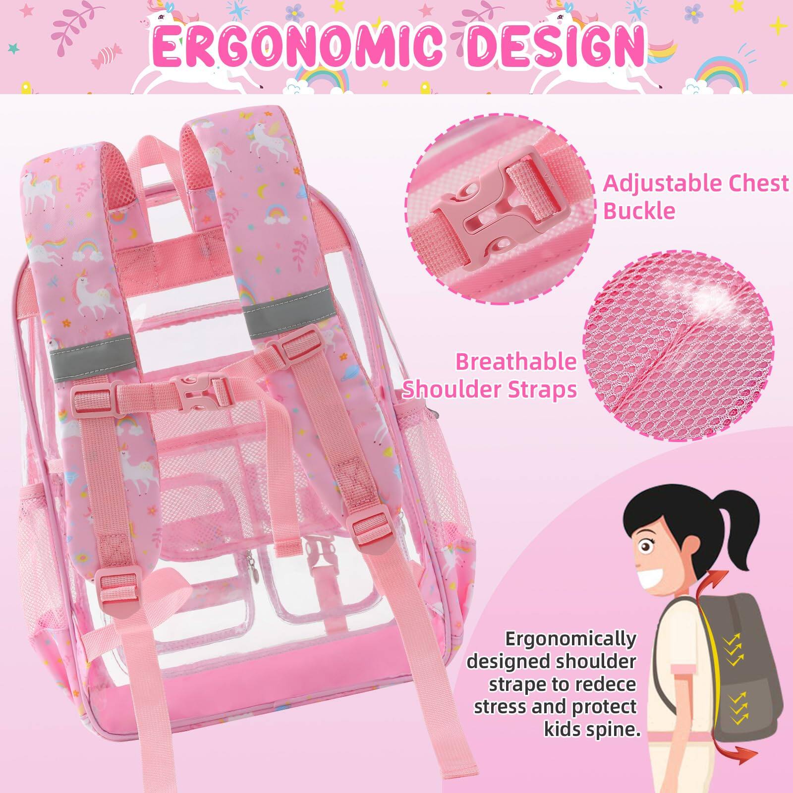 Pacoar Cade Clear Backpack 17 Inch Large Bookbag With Cute Pin ...
