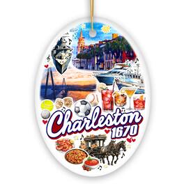OrnamentallyYou - Historically Vibrant Charleston Ornament Coastal City South Carolina Christmas Gift Oval - Multi-colored