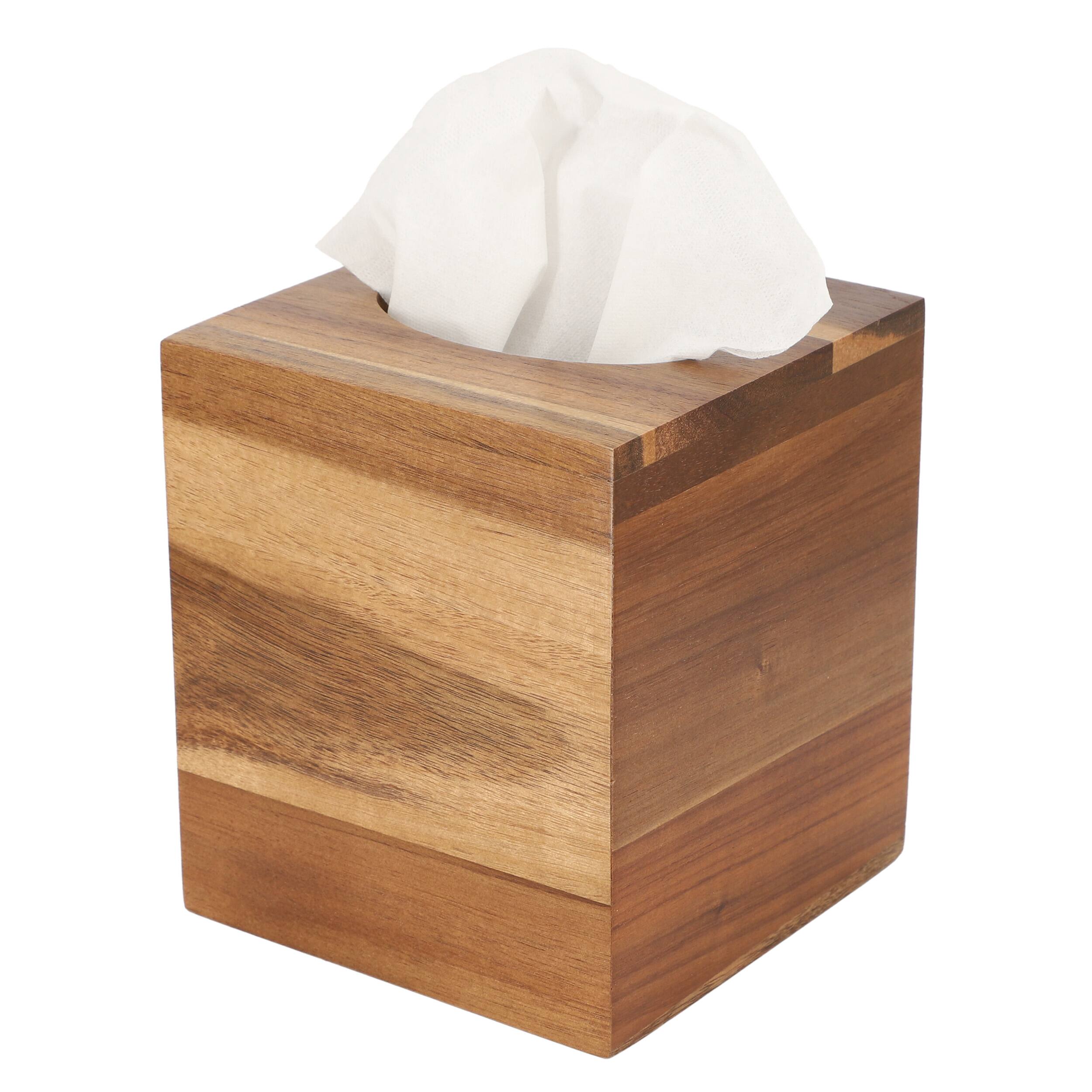 Front. MegaChef - MegaChef Acacia Wood Tissue Box Holder - Brown.