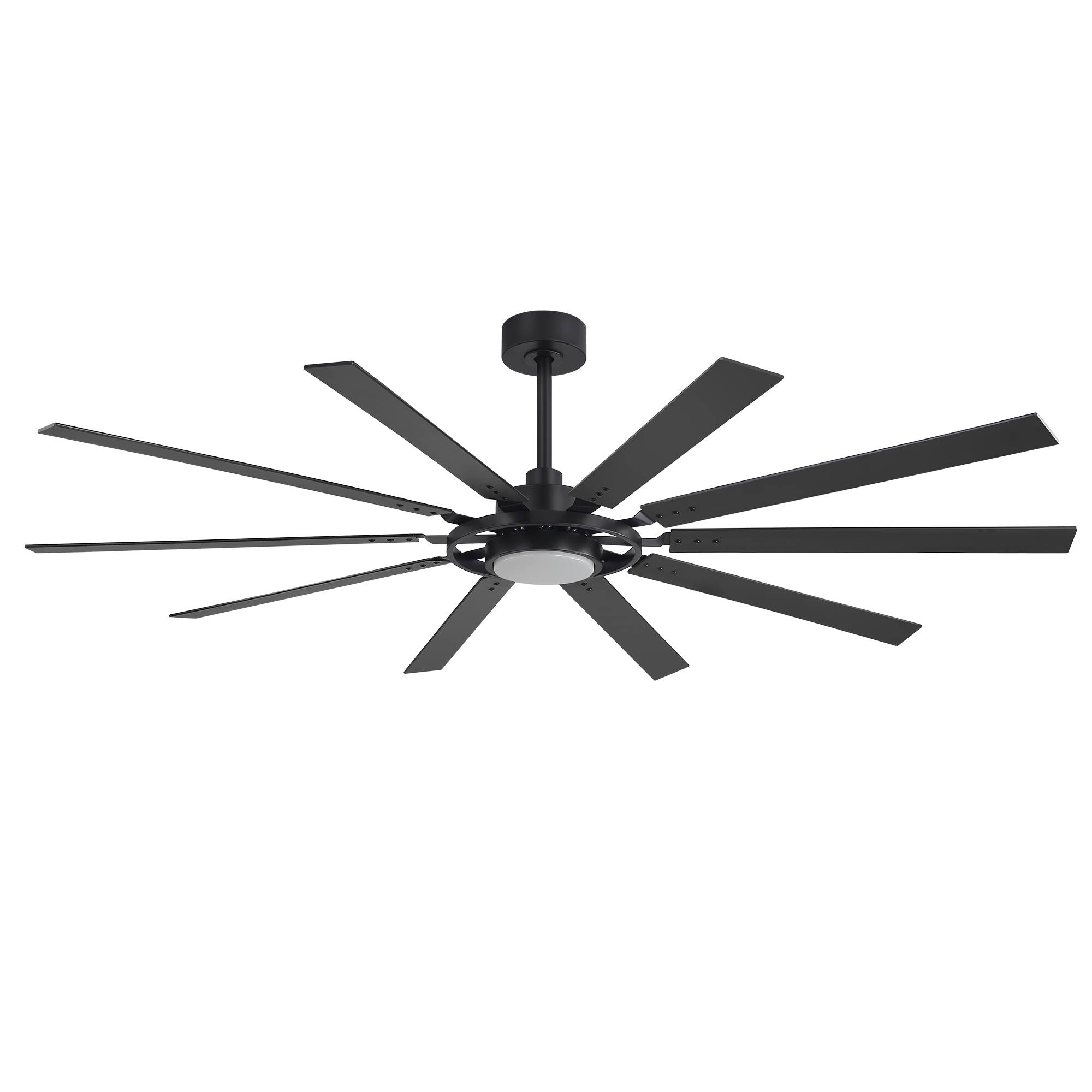 Alt View 10. Breezary - 72-Inch Large LED Ceiling Fan with Light, 10 Blades, DC Motor, Remote Control, 6 Speeds, 1/4/8H Timer - Matte Black.