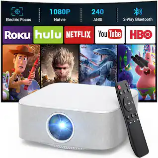 TOPVISION - Portable Mini Projector with Electric Focus Auto Keystone Correction and 1080p Support