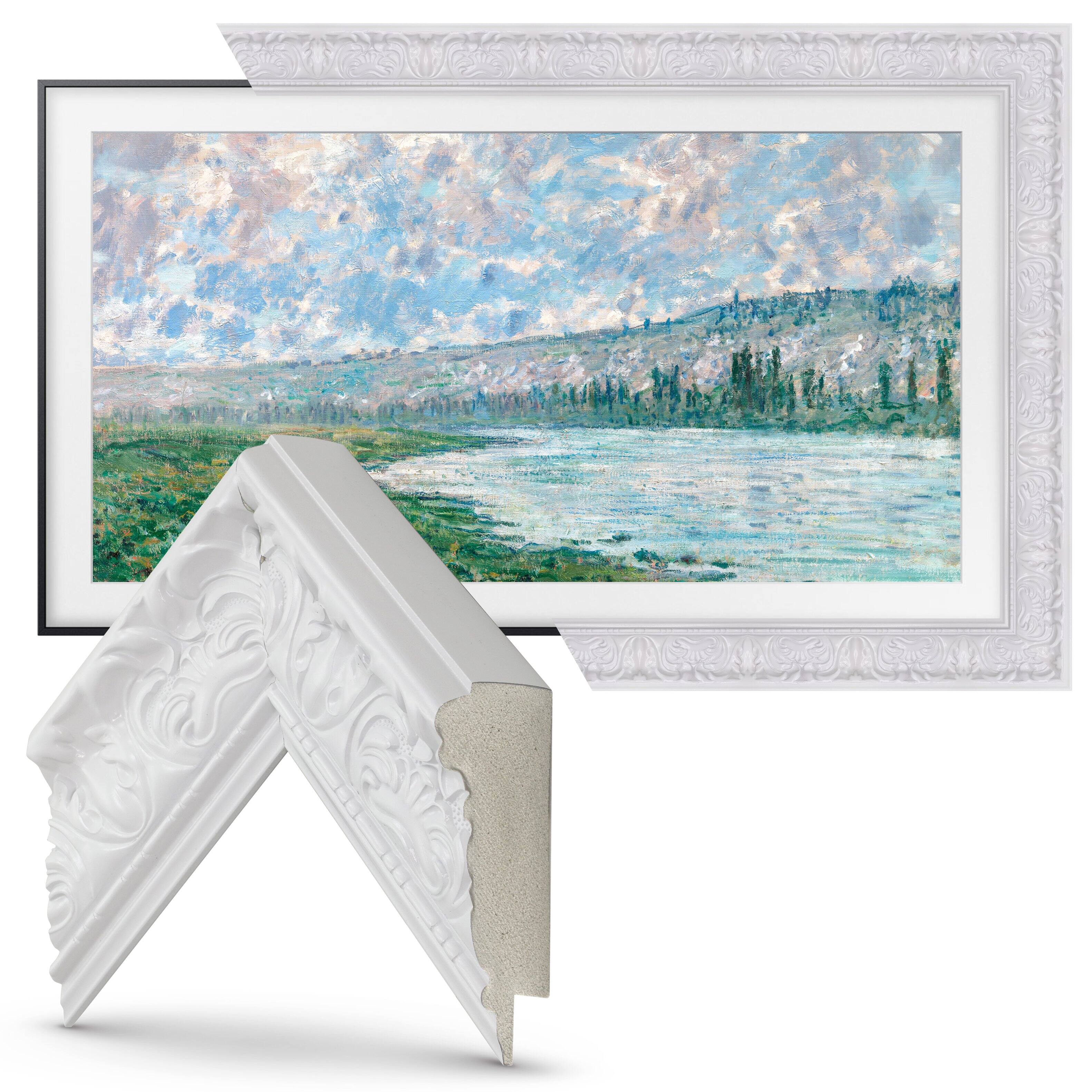 Left. Deco TV Frames - Premiere Bezel for Samsung the Frame TV - 50" - Tuscan Gloss White.