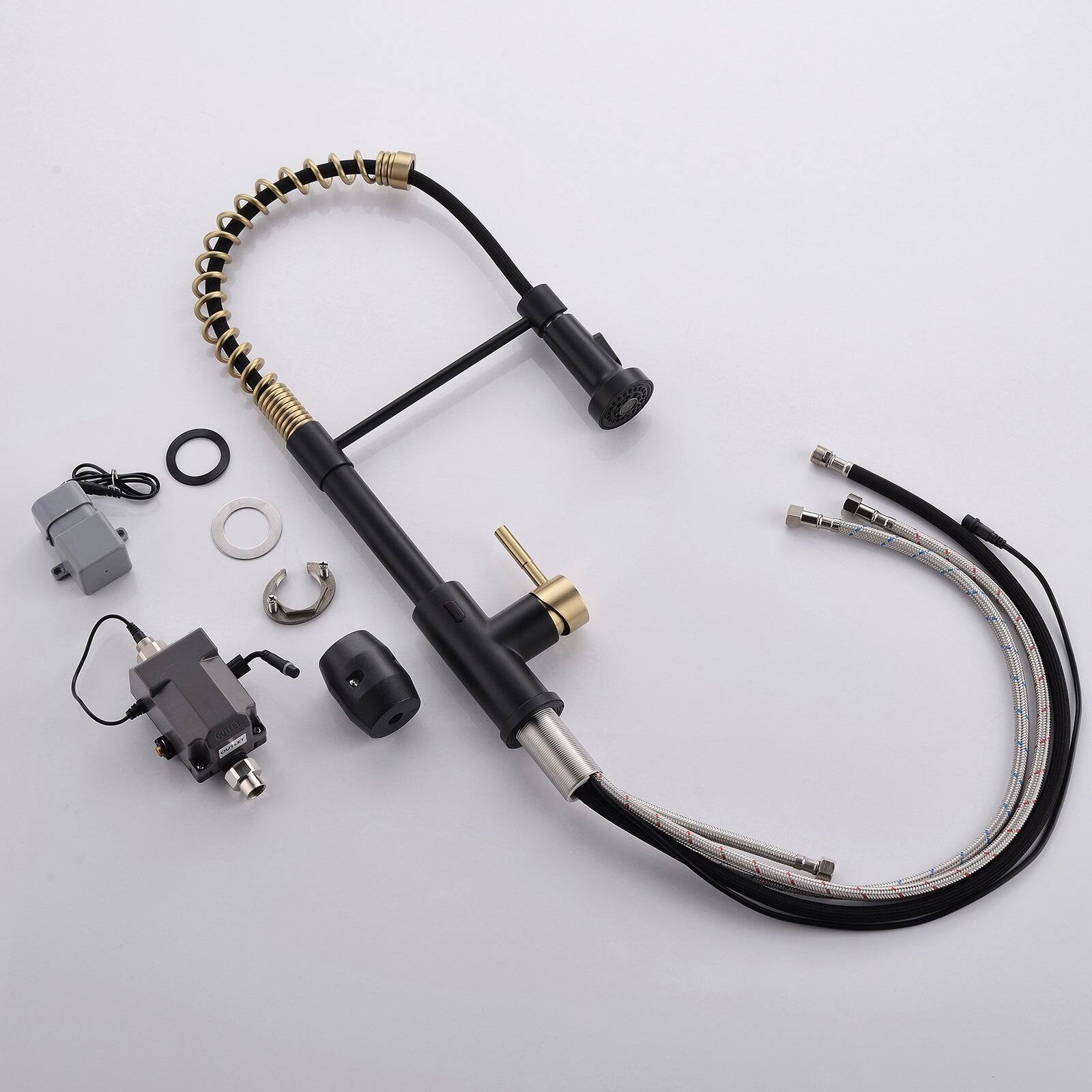 Alt View 9. Boyel Living - Matte Black and Brushed Gold Single Handle Touchless Sensor Gooseneck Pull Down Sprayer Kitchen Faucet - Matte Black and Brushed Gold.