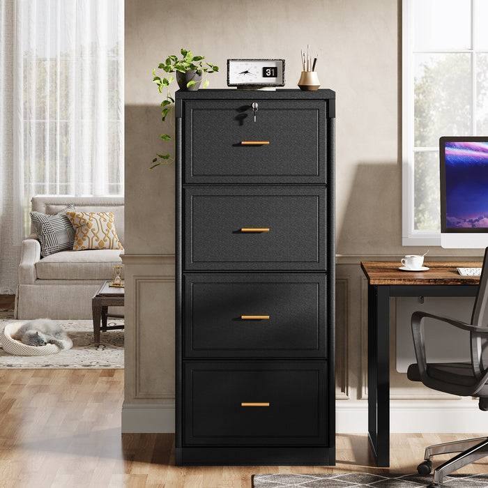 Left. SlickBlue - Office File Cabinet – 4 Lockable Drawers in Wood Finish Vertical Design - Black.