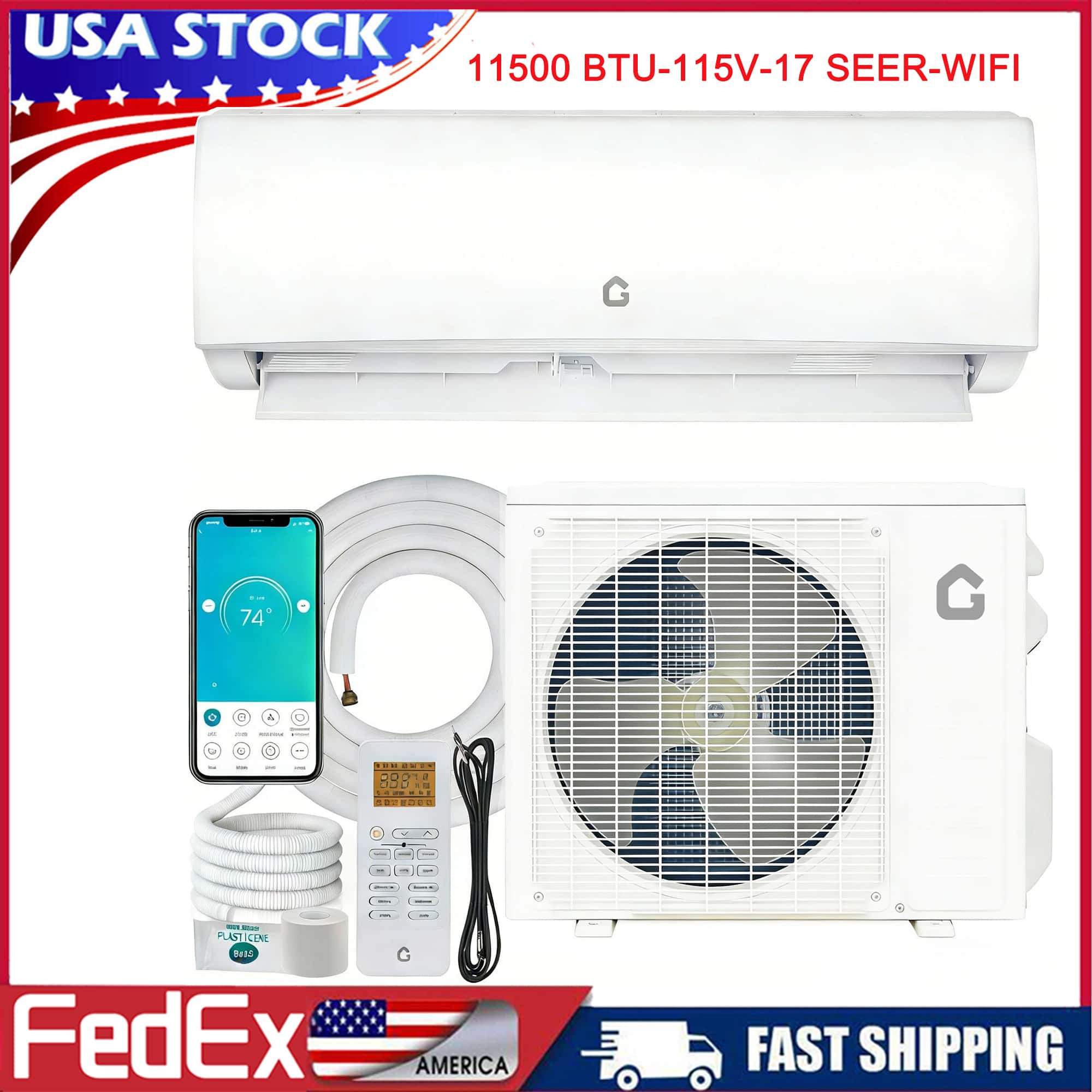 Babevy - 17 SEER2 11500 BTU Mini Split Air Conditioner & Heat Pump 115V AC Cools Up to 750 Sq.Ft with Installation Kits