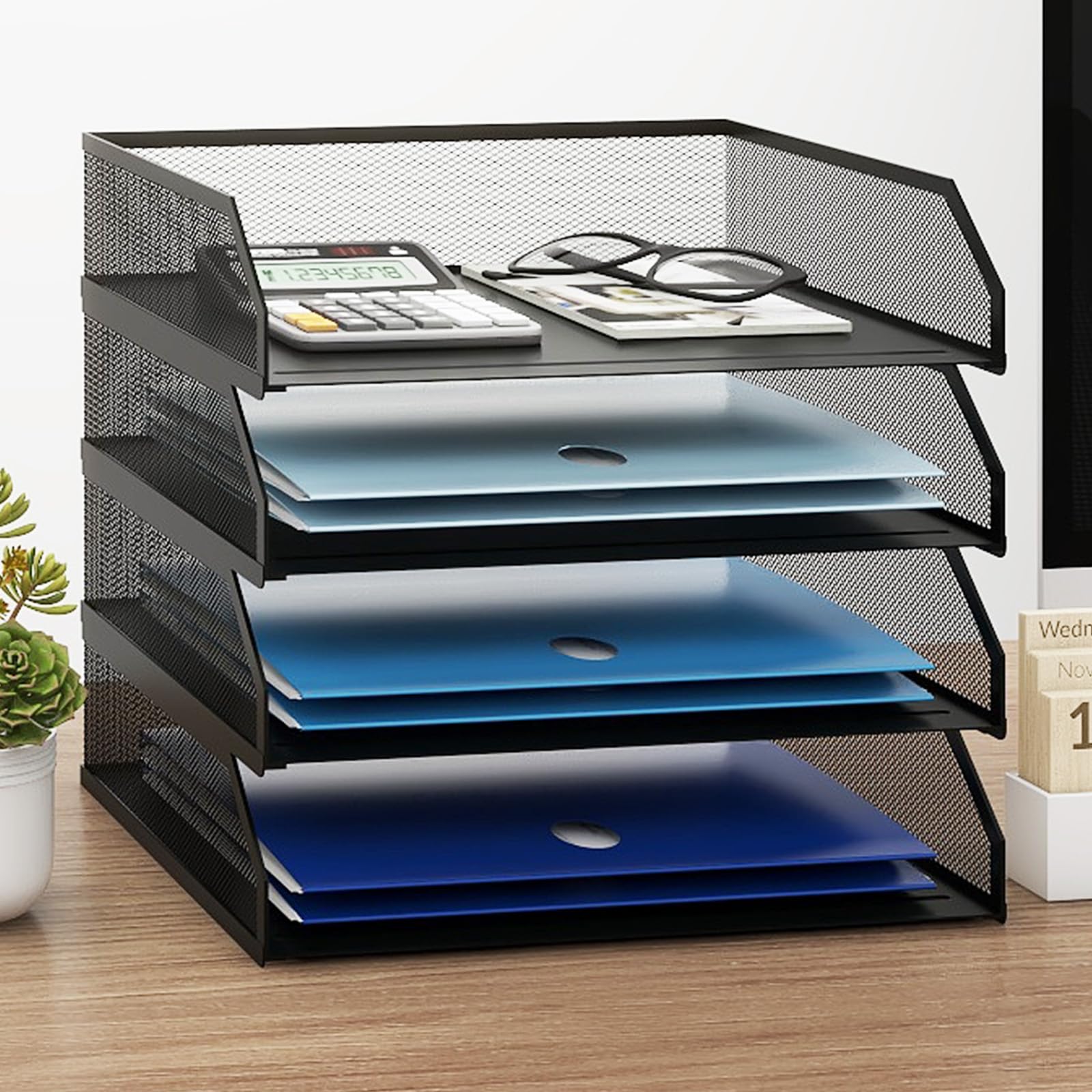 Paradigms Interiors 2 tier Stackable Paper Tray Metal Mesh Desktop ...