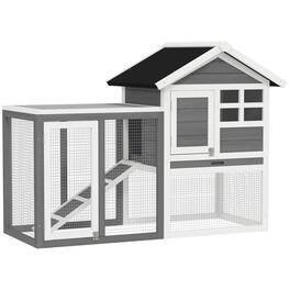 Pawhut - 48" Wooden Rabbit Hutch Bunny Cage with Waterproof Asphalt Roof, Outdoor Run, Removable Tray, Ramp