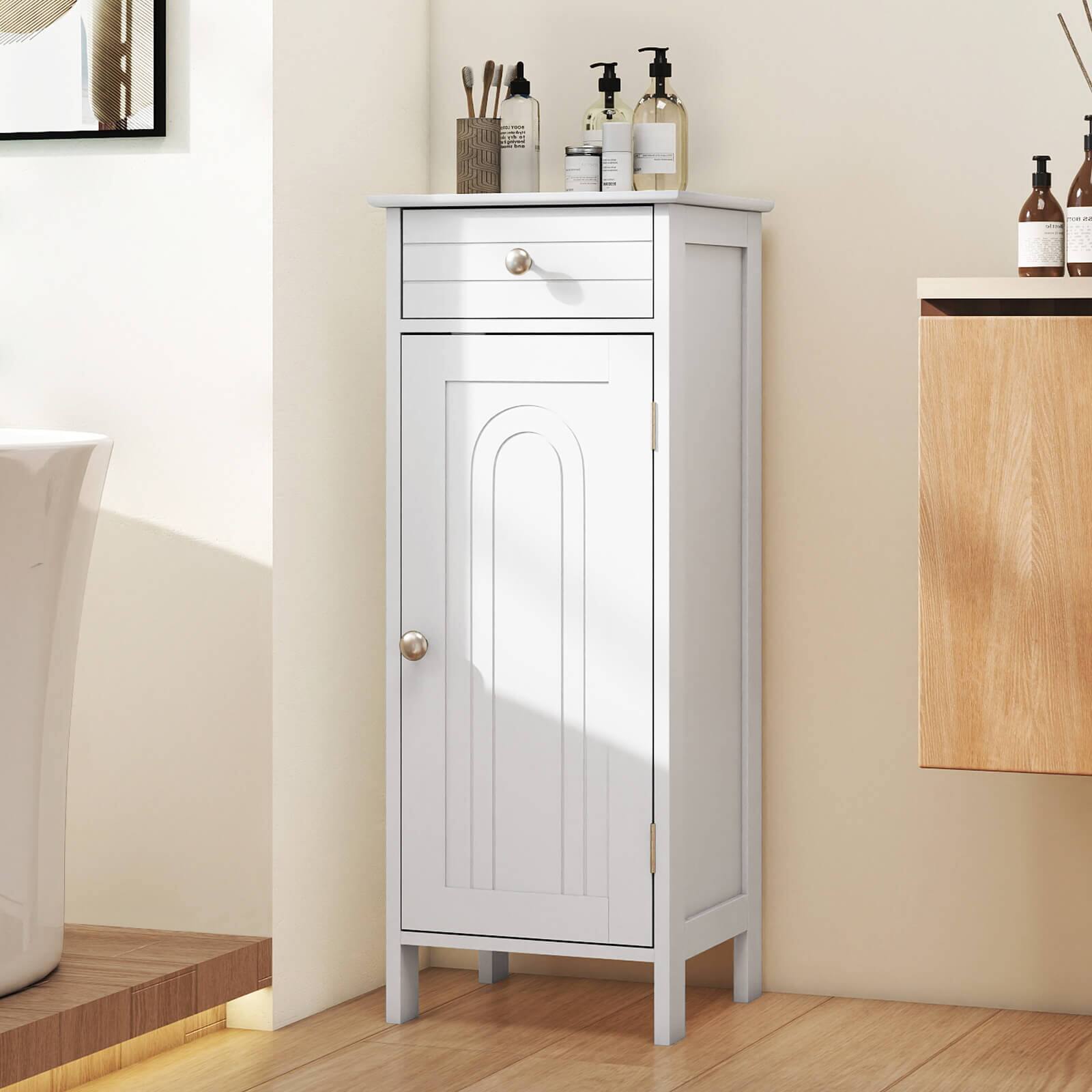 Alt View 1. Costway - Costway Bathroom Storage Floor Cabinet Wooden Organizer Free-Standing w/ Drawer & Shelf - White.