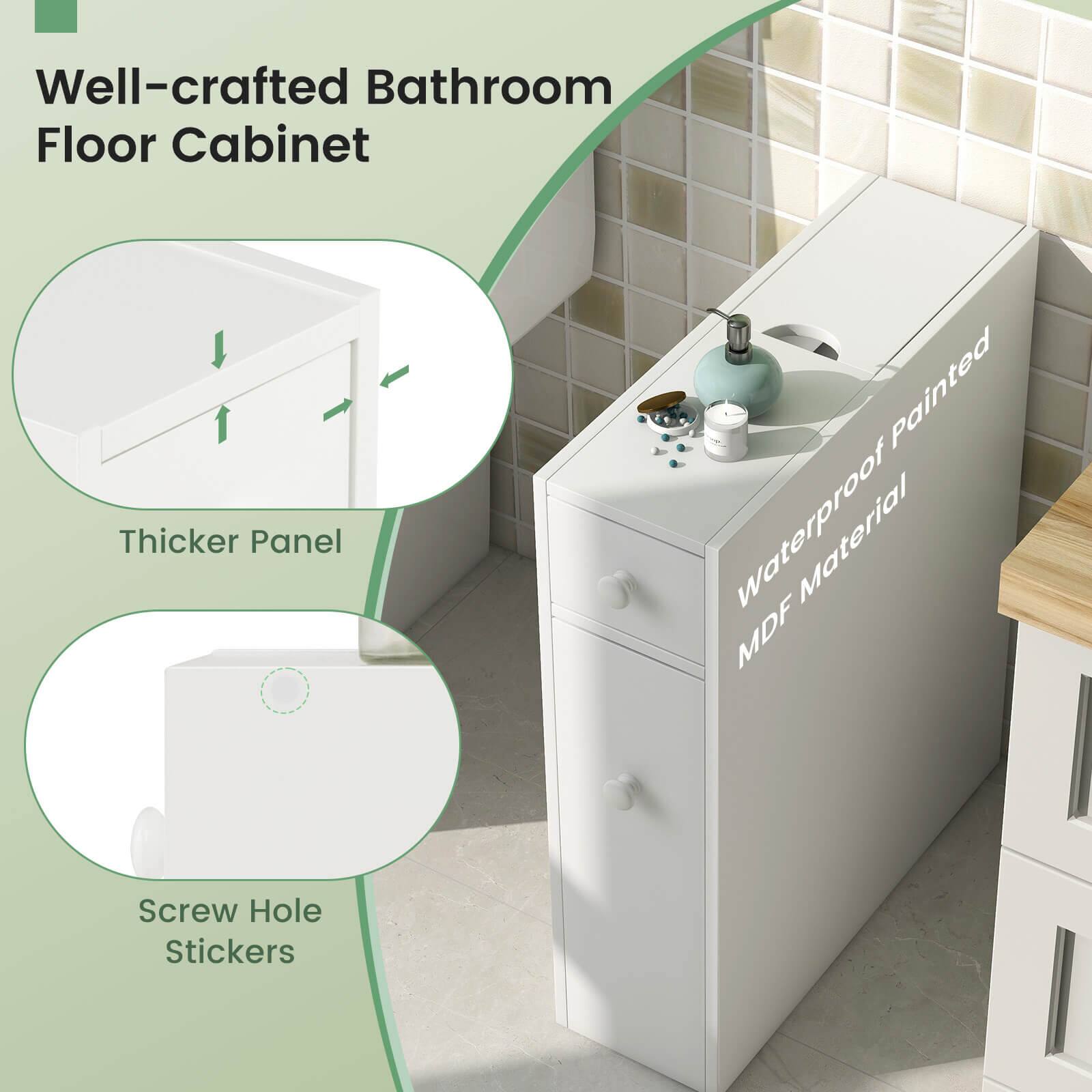 Well-crafted Bathroom Floor Cabinet

Thicker Panel

Screw Hole Stickers

Waterproof Painted MDF Material