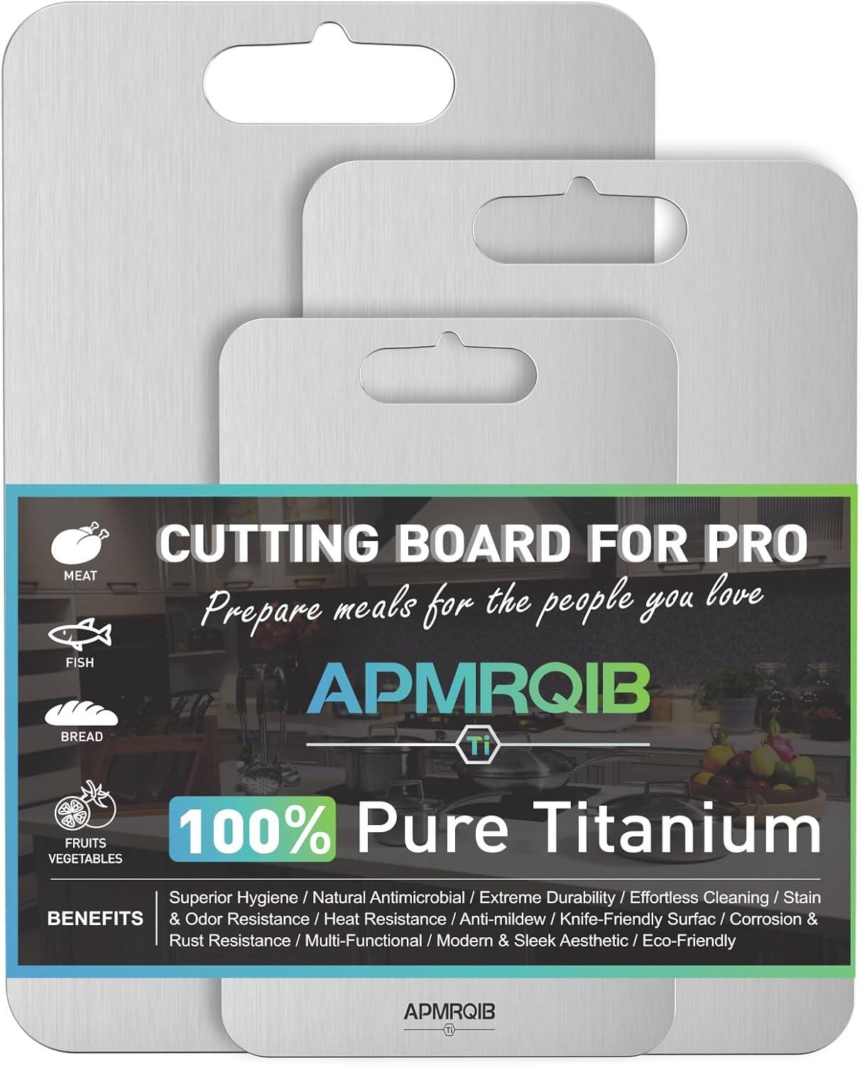 PARKER SLATER - Titanium Cutting Board Set of 3 – Non-Toxic, Double-Sided, Silver