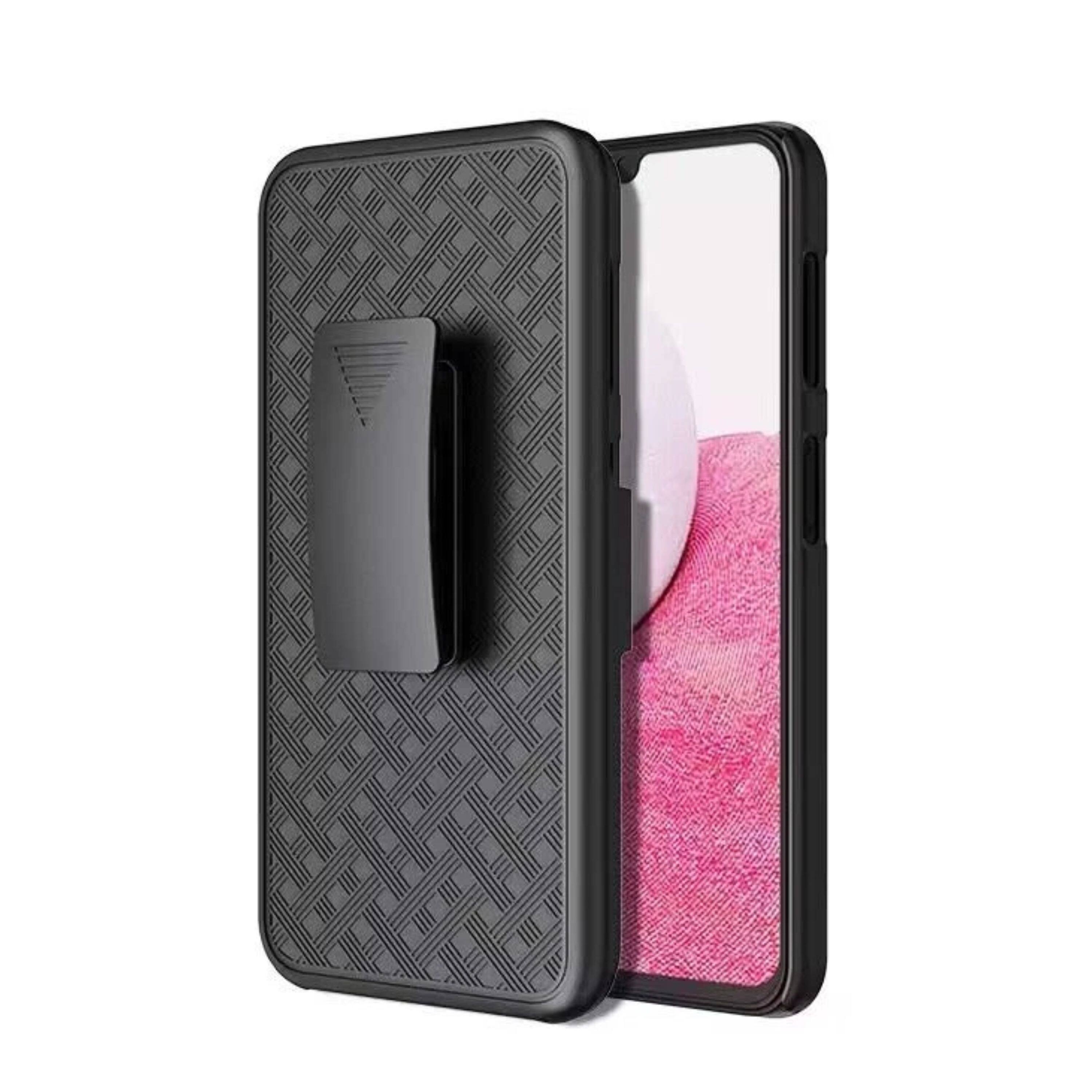 Kitcheniva - 3 in 1 Belt-Clip Holster Kickstand Phone Case With 2 Pcs Tempered Glass For iPhone 15 - Black