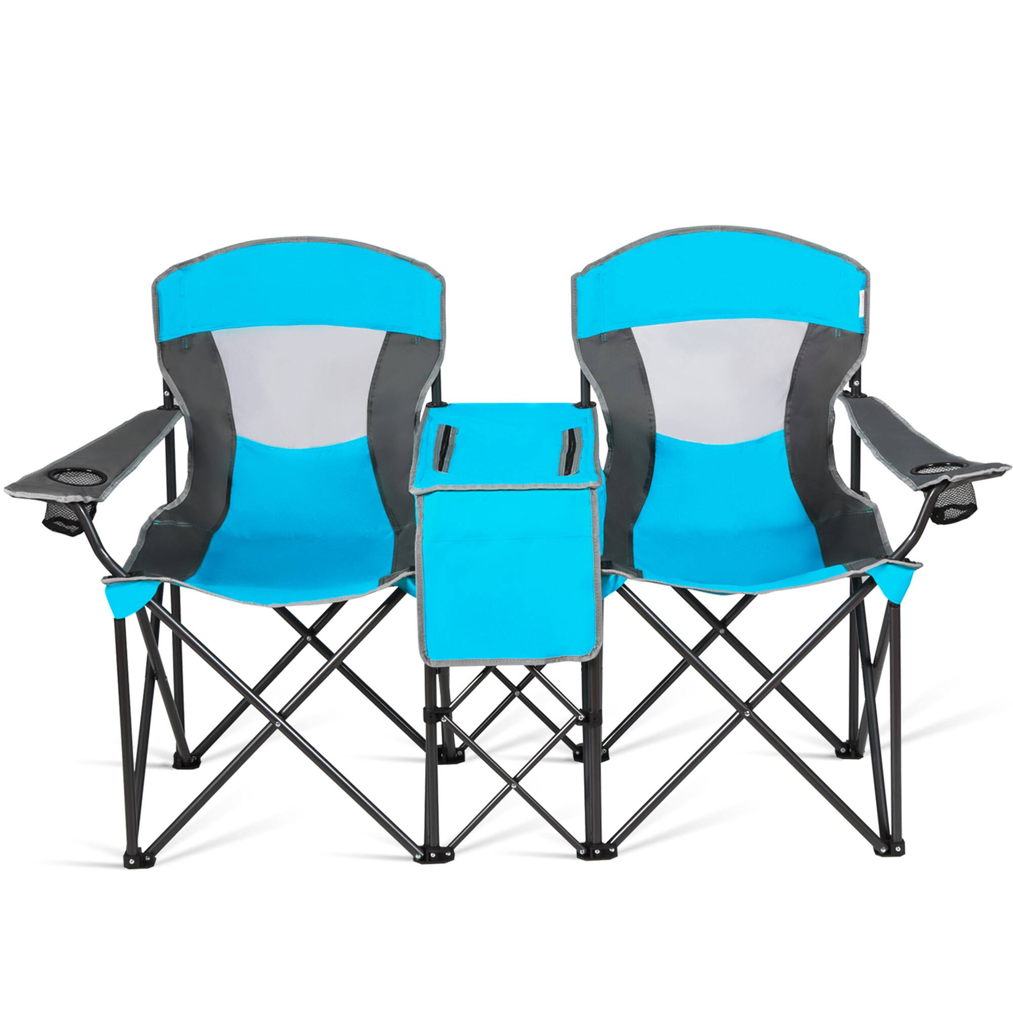 Alt View 4. Gymax - Gymax Folding 2-person Camping Chairs Double Sunshade Chairs w/ Canopy Blue - Blue.