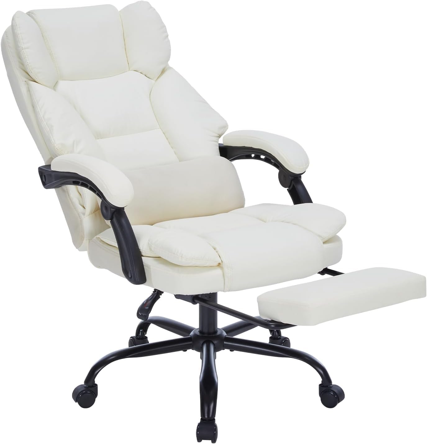 Front. TinyHomie - Executive Office Chair with Foot Rest Arms Computer Chair with Wheels and Lumbar Support PU Leather Comfy Swivel Chair - White.