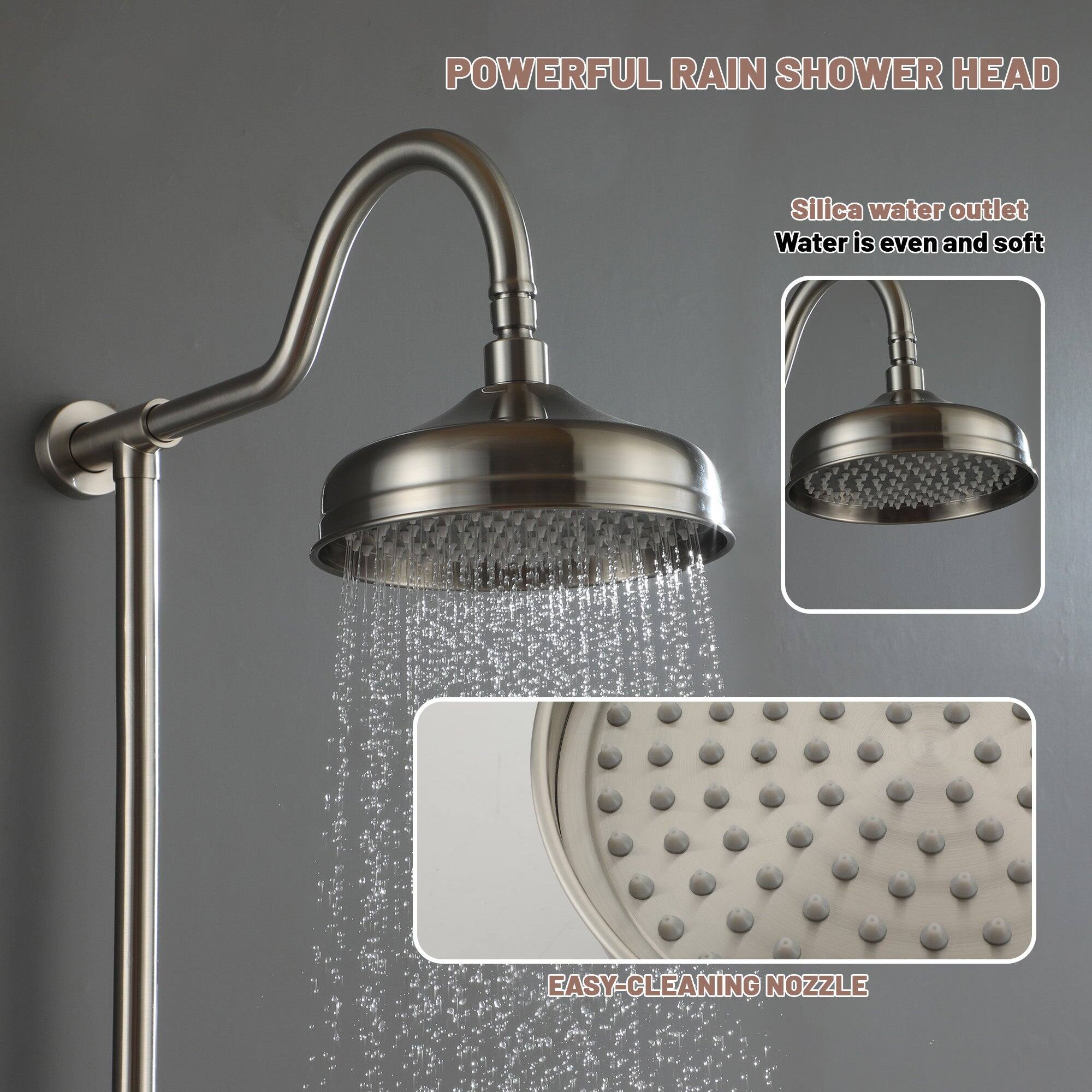 POWERFUL RAIN SHOWER HEAD, Silica water outlet, Water is even and soft, EASY-CLEANING NOZZLE