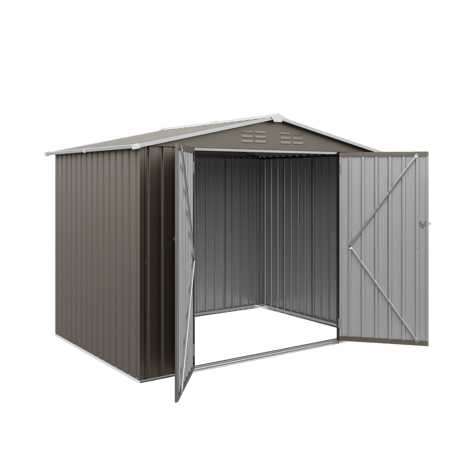 Alt View 3. Loheer - Loheer 8x6 Metal Storage Shed Olive Grey Outdoor Tool House with Lockable Double Doors.