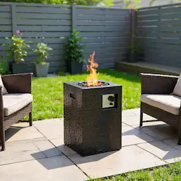 Kadyn - Fire Pit Fire BowlOutdoor Firepit16 Feet Square Outdoor Propane Fire Pit with Lava Rocks Waterproof Cover 30 000 BTU - Black