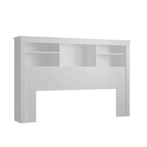 Front. SlickBlue - Modern Full Queen Bookcase Headboard with LED Lighting, White Wood - White.