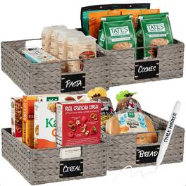 Best Choice Products - Set of 4 16x12in Woven Water Hyacinth Pantry Baskets w/ Chalkboard Label, Chalk Marker - Gray