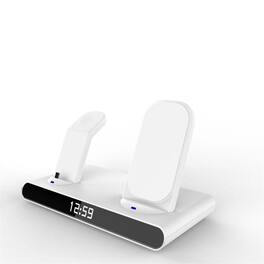RISOKEYS - 3-in-1 Stand Wireless Charger - Compatible with Apple iPhone 13, Magnetic Fast Charging Dock for Smartwatch - White