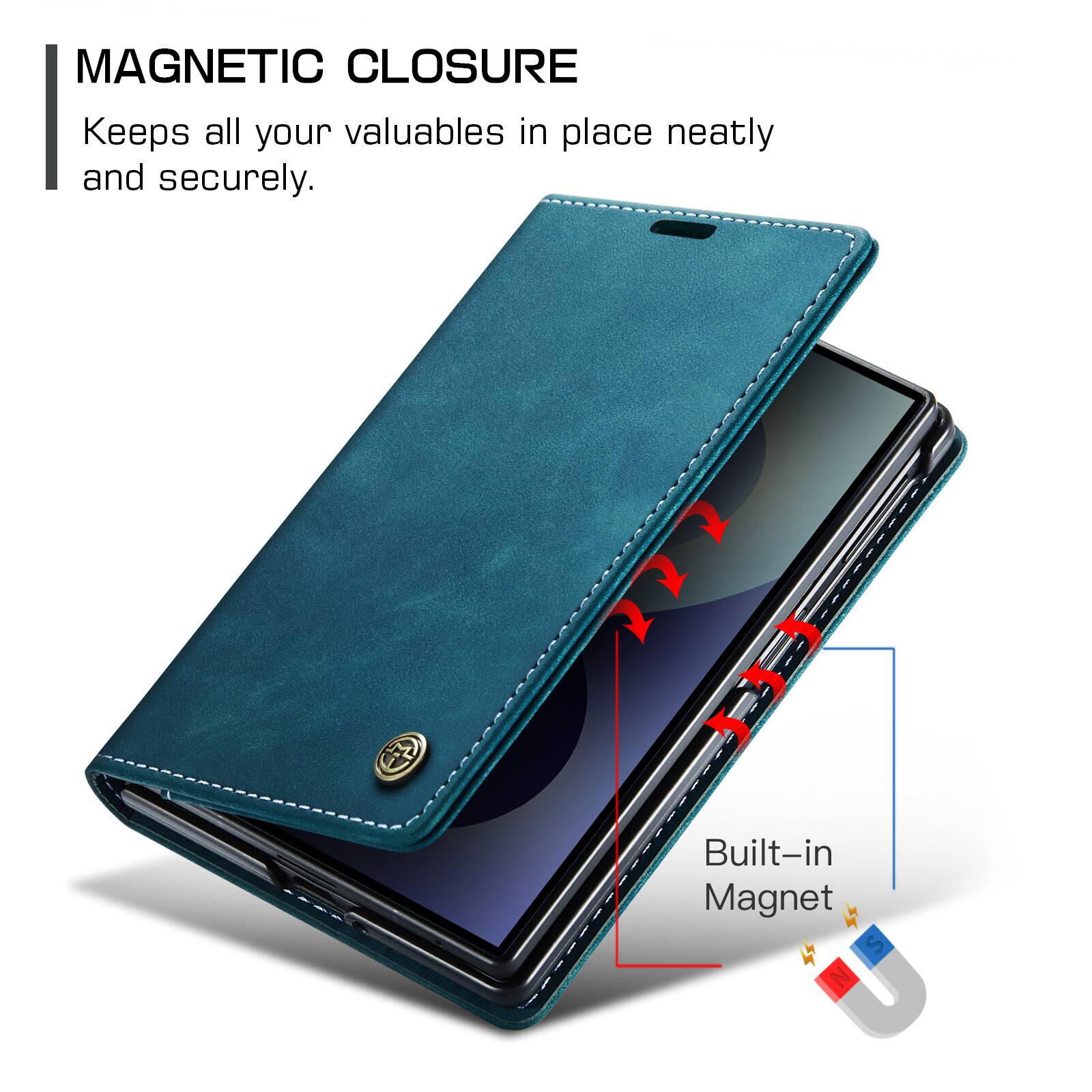 MAGNETIC CLOSURE  
Keeps all your valuables in place neatly and securely.  
Built-in Magnet