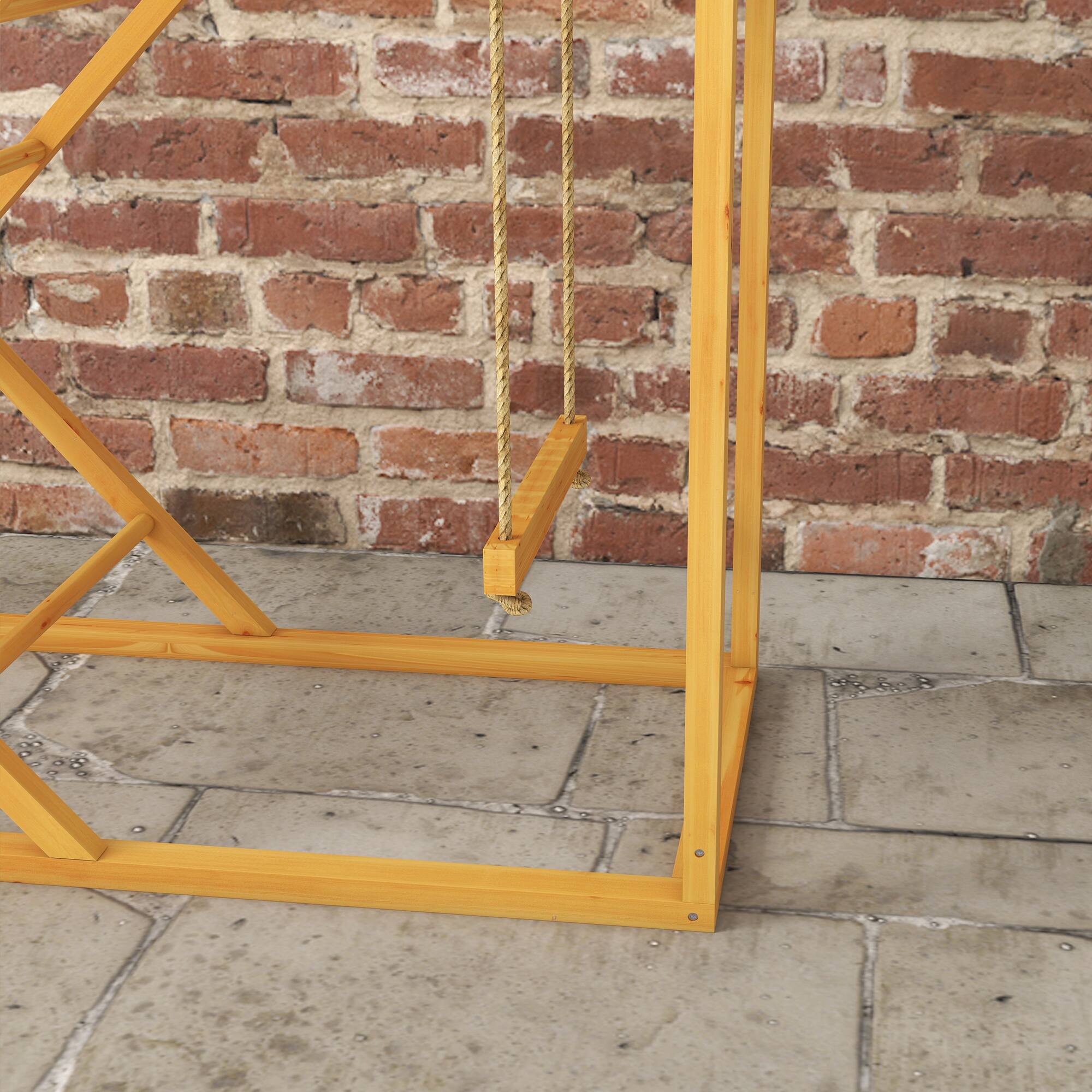 Alt View 5. Pawhut - Chicken Activity Play for Healthy & Happy Animals, Swing Set with Chicken Perches & Hen Ladder, Chicken Coop Toy - Yellow.