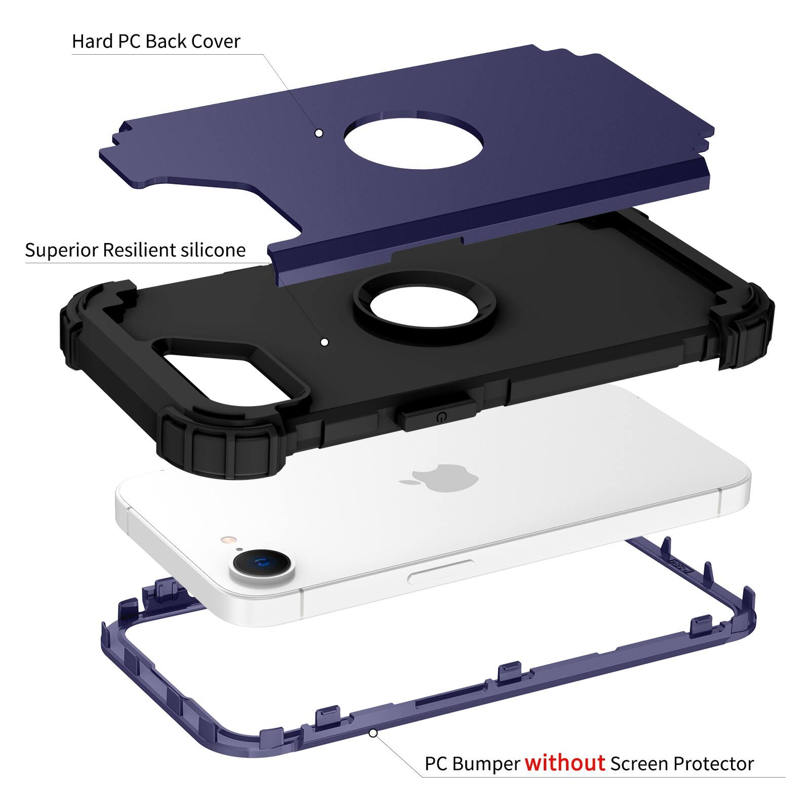 Hard PC Back Cover Superior Resilient silicone PC Bumper without Screen Protector