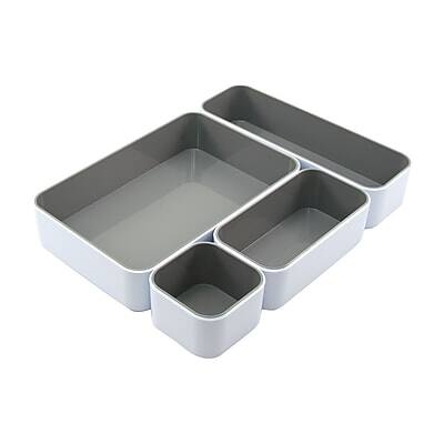 Alt View 2. Fusion - 4-Compartment Stackable Plastic Compartment Storage/Gray, 4/Pack - White/Gray.