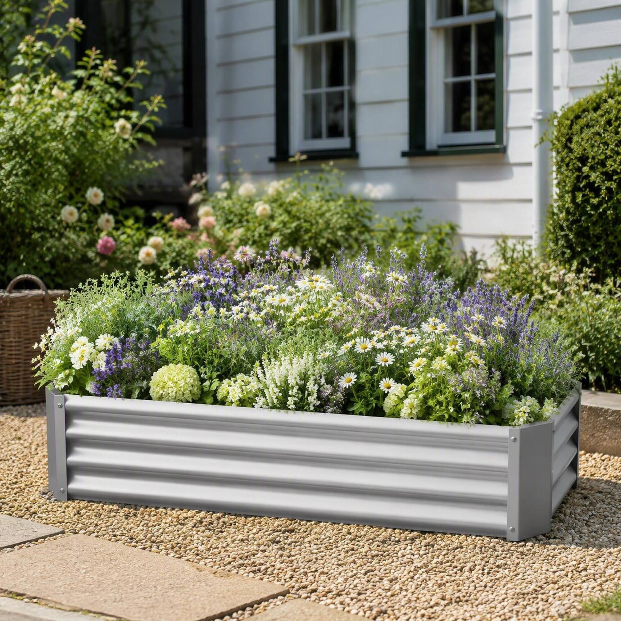 Angle. RYHNUYNE - Raised Garden Bed 4x2x1ft Metal Planter Box Galvanized Steel for Vegetables Flowers Herb Silver - Silver.